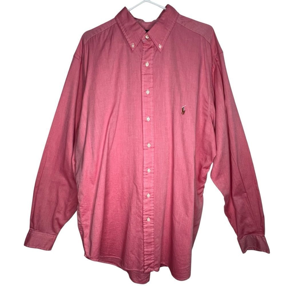 Ralph Lauren Chambray Red Button Down Dress Up Men’s Shirt Size XL Tall Long